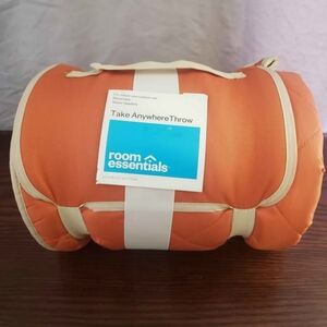 Room Essentials Orange Throw with Cream Trim and Carry Strap